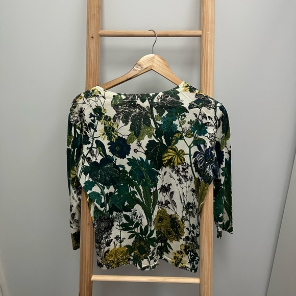 Sportscraft Cardigan Size M 12 Cotton Silk Blend Knit Green Cream Fern Floral - Picture 3 of 4